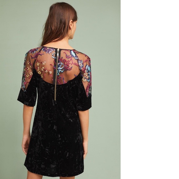 ANTHROPOLOGIE EMBROIDERED VELVET SHIFT DRESS new - Picture 2 of 3